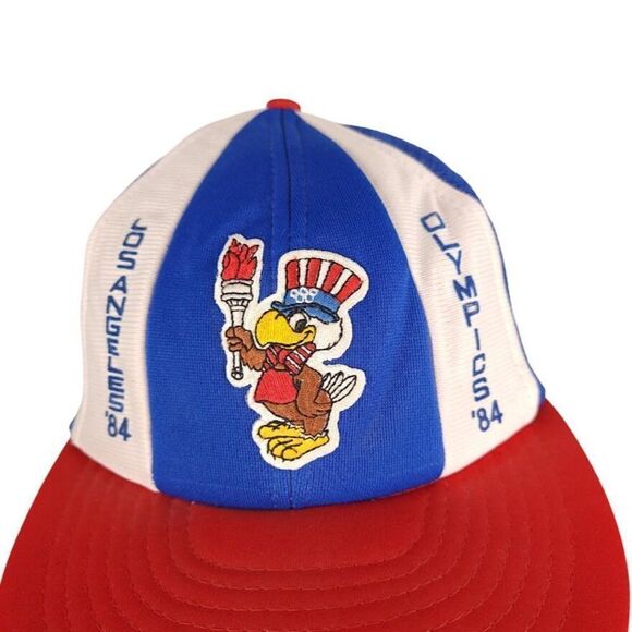 1984 Olympics Five Panel Hat Cap Vintage 80s Made In USA One Size Free Button - Picture 2 of 10